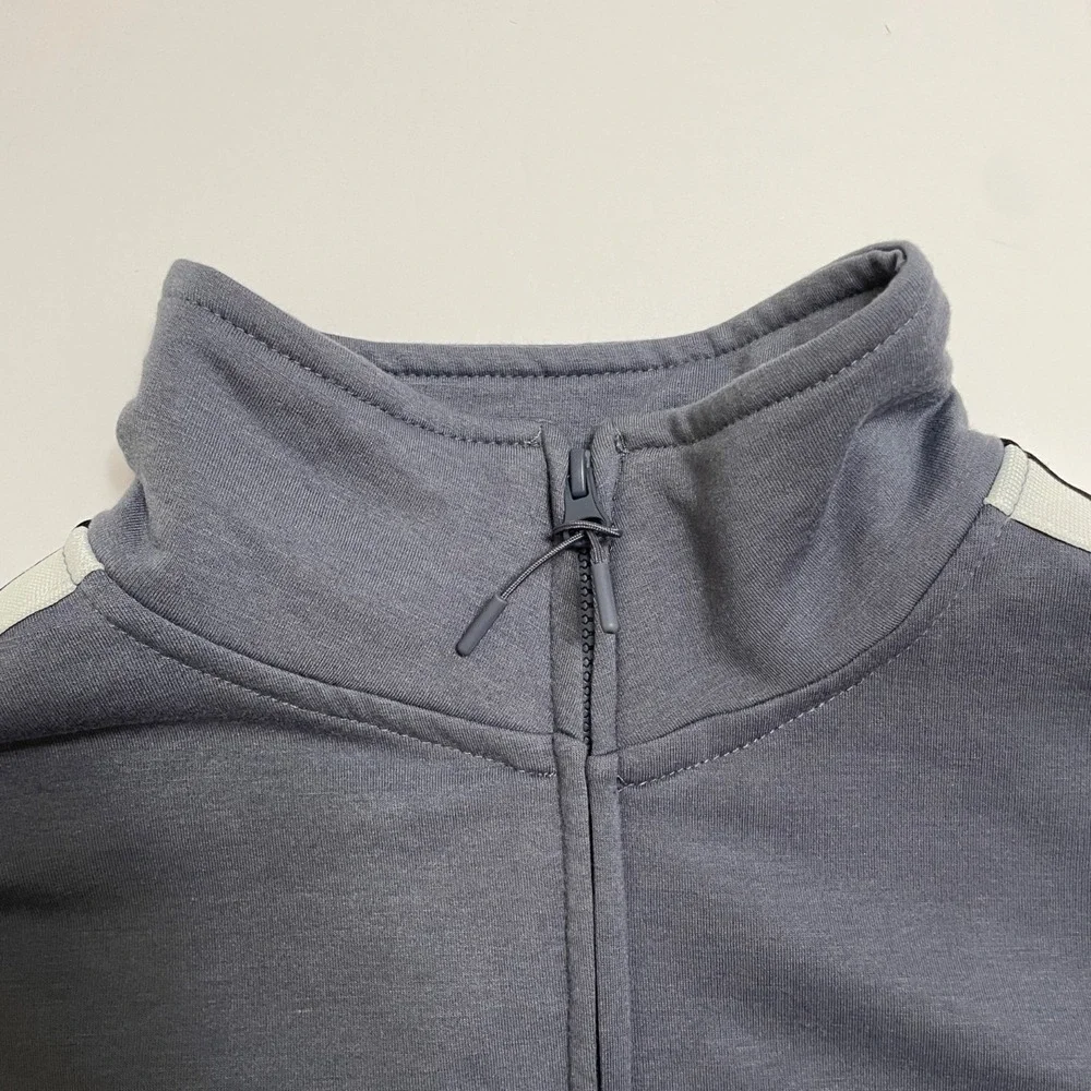 Sage & Stone Track Jacket Womens M Blue Gray Stripe Zip Up Mock Neck Streetwear